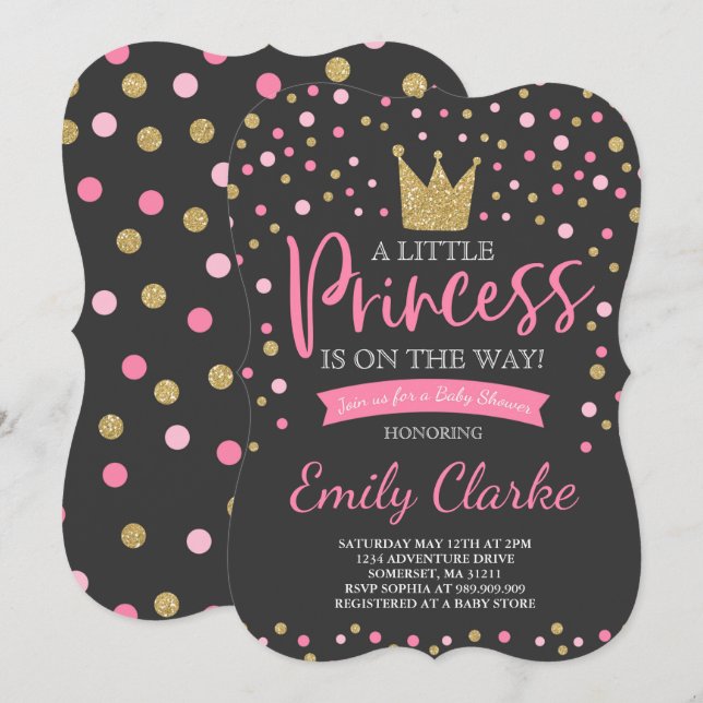 Invitación de la Princesa Baby Shower ducha de oro (Anverso / Reverso)