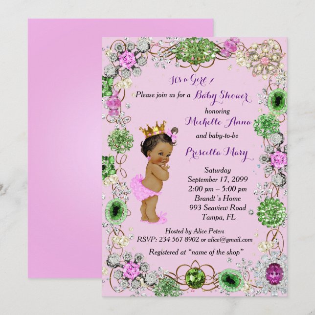 Invitación de la Princesa Baby Shower, Pequeña Pri (Anverso / Reverso)