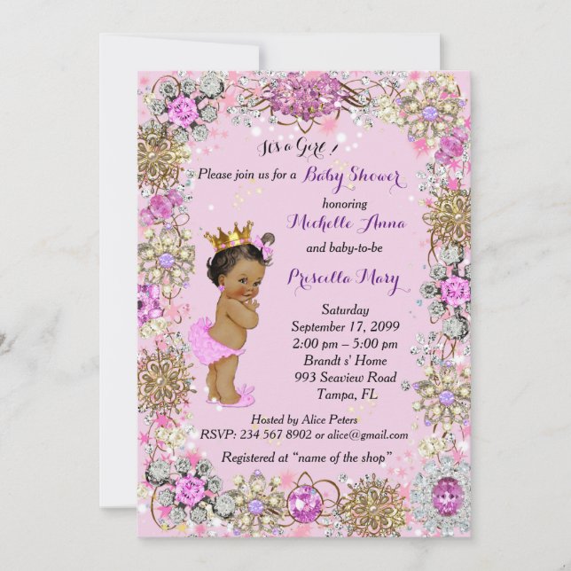Invitación de la Princesa Baby Shower, Pequeña Pri (Anverso)