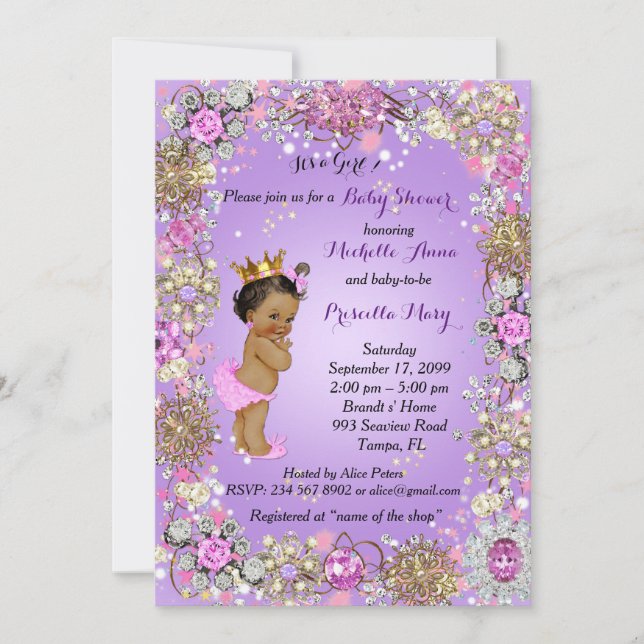 Invitación de la Princesa Baby Shower, Pequeña Pri (Anverso)