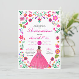 Invitación de la princesa de Bordado otomí Quincea