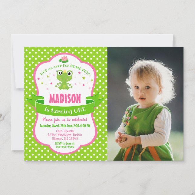 Invitación de la princesa de la rana linda para un (Anverso)