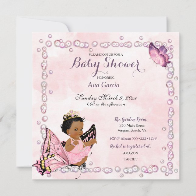 Invitación de la princesa mariposa bebé (Anverso)