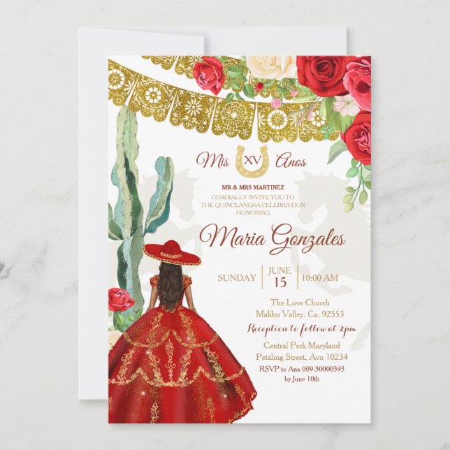 Invitación de la princesa mexicana Rosa roja Quinc (Anverso)