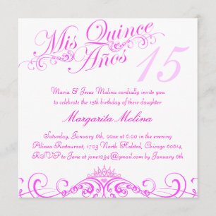 Invitación de la princesa rosa Tiara Quinceanera