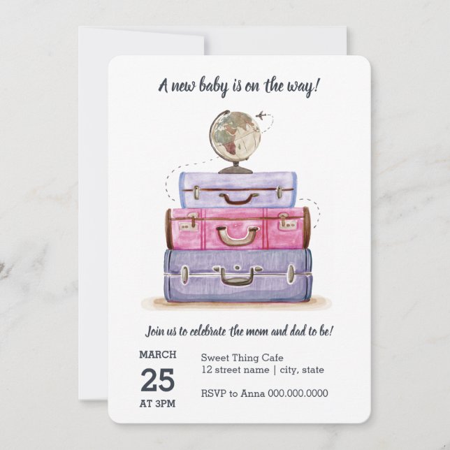 Invitación de la púrpura de Baby Shower del tema (Anverso)