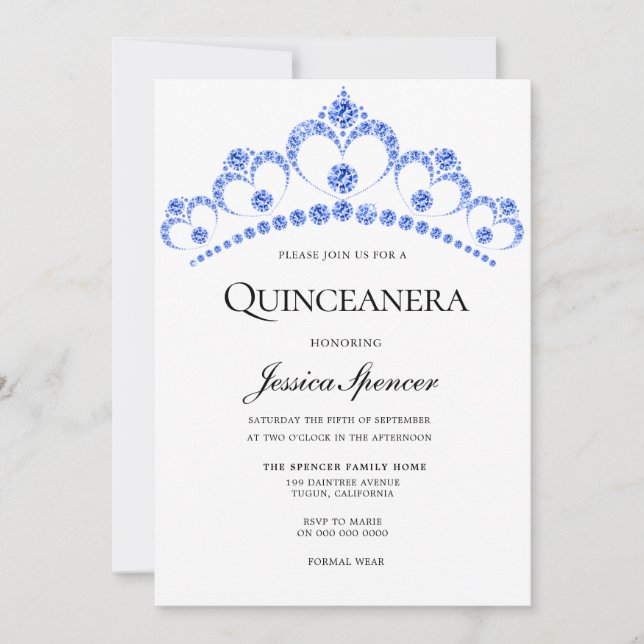 Invitación de la Purpurina azul de diamante Tiara  (Anverso)