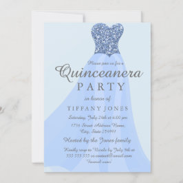 Invitación de la Purpurina de esparkling azul Gown