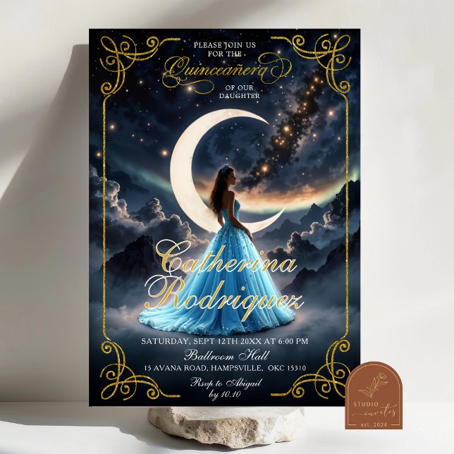 Invitación de la Quinceañera Azul Noche Starry (Subido por el creador)