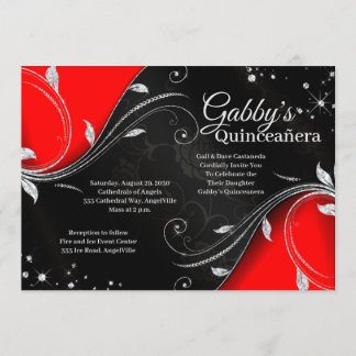 Invitación de la quinceañera roja y negra o dulce 