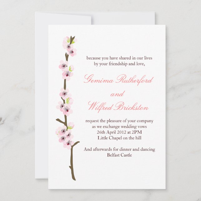 Invitación de la rama de la flor de cerezo (Anverso)