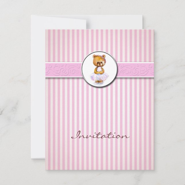 Invitación de la raya del caramelo del rosa del (Anverso)