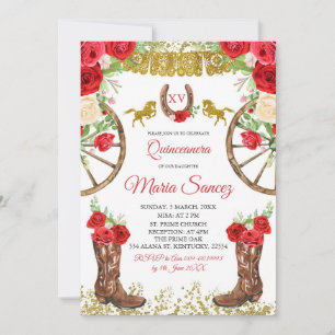 Invitación de la Rosa Roja Mexicana Charra Quincea