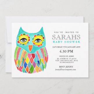 Invitación de la singular búho arco iris de Baby S