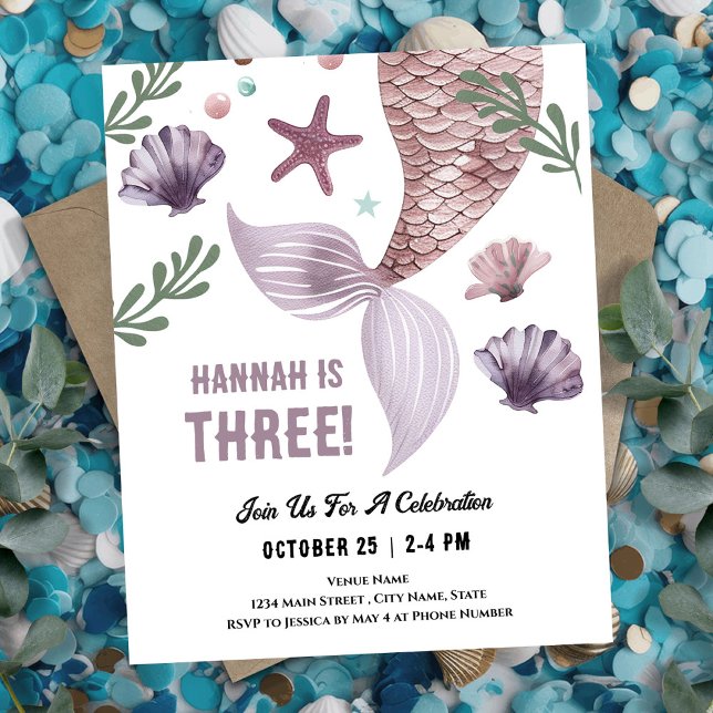 Invitación de la Sirena de Tercer Cumpleaños Sea P (Subido por el creador)