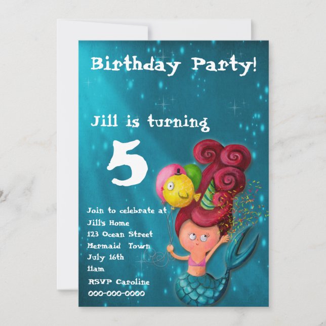 Invitación de la sirena del feliz cumpleaños (Anverso)