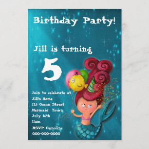 Invitación de la sirena del feliz cumpleaños
