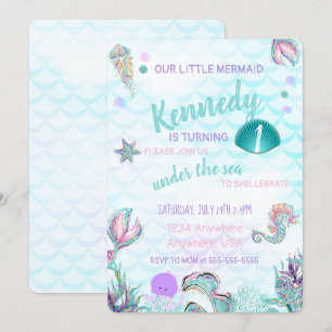 Invitación de la sirena del purpurina, bajo fiesta