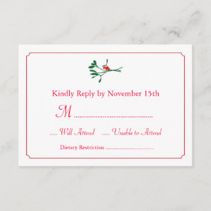 Invitación de la tarjeta de RSVP del muérdago del