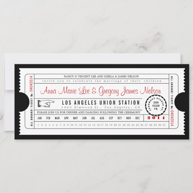 Invitación de la tarjeta de sacador del boleto del (Anverso)