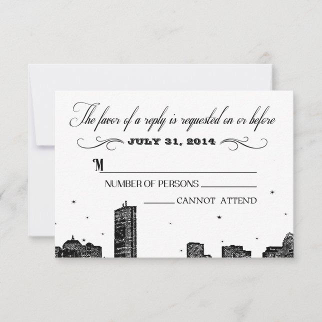 Invitación de la tarjeta RSVP de Skyline de Boston (Anverso)