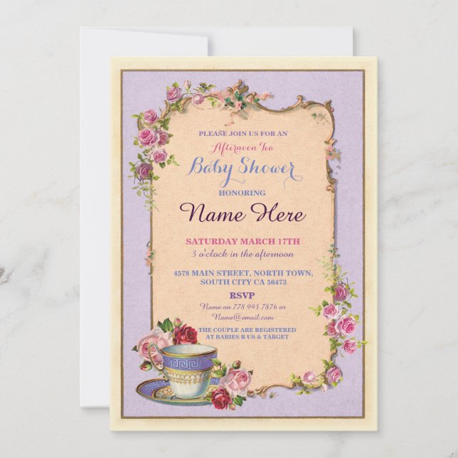 Invitación de la taza de té del jardín de Baby (Anverso)