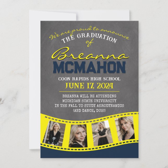 Invitación de la tira de película azul y amarilla  (Anverso)