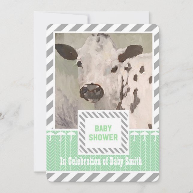 Invitación de la vaca de Baby Shower del cortijo (Anverso)