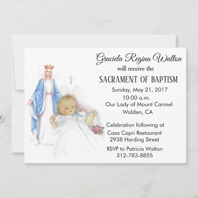 Invitación de la Virgen Vintage de la Bebé (Anverso)