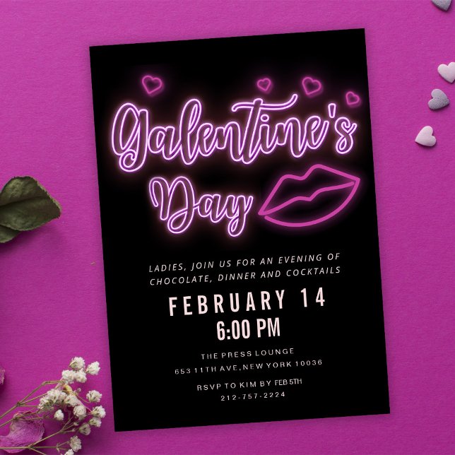 Invitación de labios de Galentine's Day de neón (Subido por el creador)