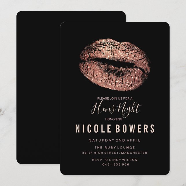 Invitación de labios de oro rosa para la noche de  (Anverso / Reverso)
