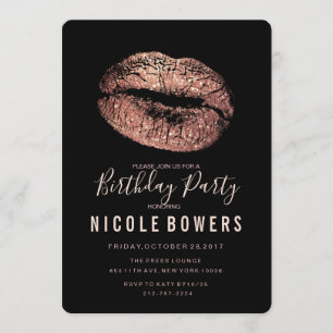 Invitación de labios rosa oro para cumpleaños para