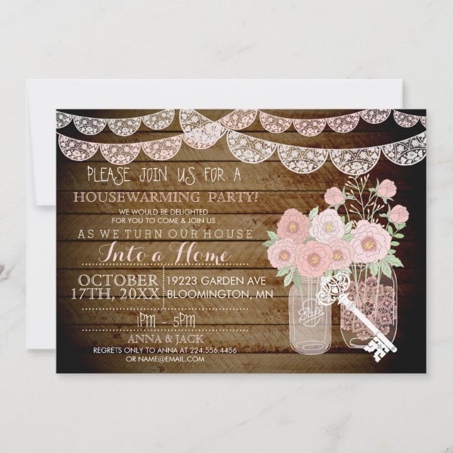 Invitación de Lace Mason Jar Wood (Anverso)