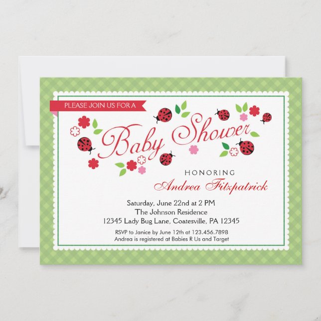 Invitación de Lady Bug Baby Shower (Anverso)