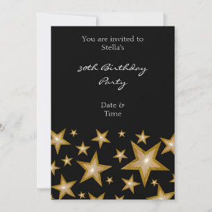 Invitación de las estrellas de oro negro vertical