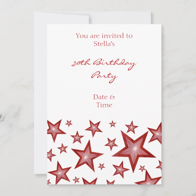 Invitación de las estrellas rojas blanco vertical (Anverso)