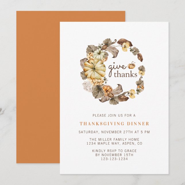 Invitación Dé las gracias por una simple acuarela en la cena  (Anverso / Reverso)