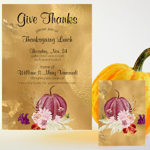 Invitación Dé las gracias Pumpkin Floral Lunes de Acción de G