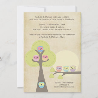 Invitación de las lechuzas nocturnas de bautismo d