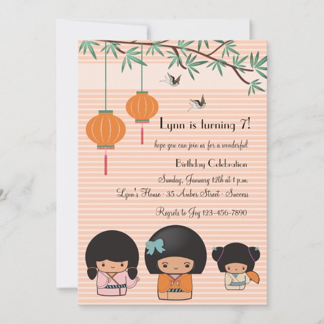 Invitación de las muñecas de Kokeshi (Anverso)