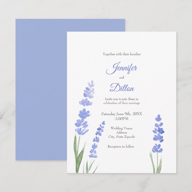 Invitación de Lavanda de color de agua (Anverso / Reverso)