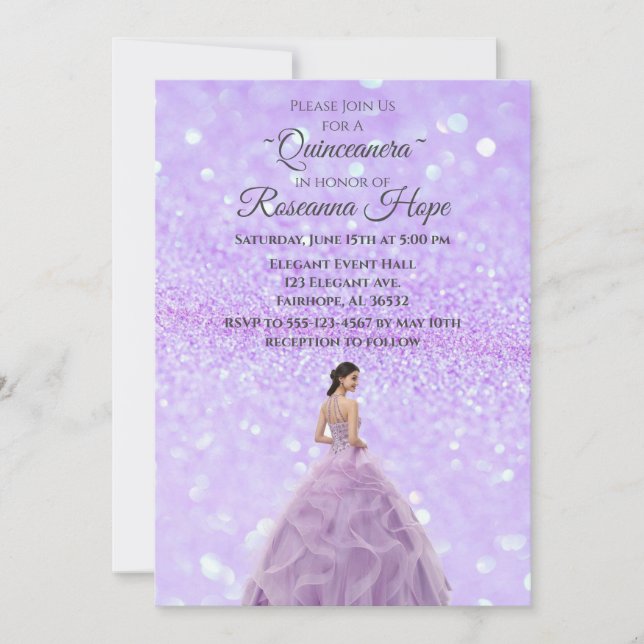Invitación de Lavender Quinceanera con imagen (Anverso)