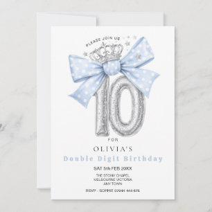 Invitación de lazo azul para el décimo cumpleaños