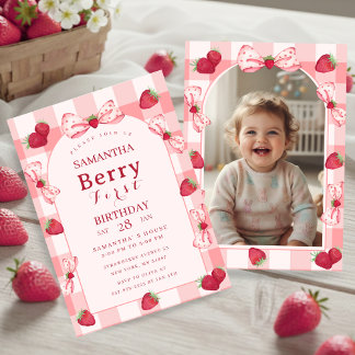 Invitación de lazo de foto de primer cumpleaños de