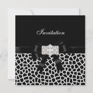 Invitación de lazo de joya blanco negro impresión