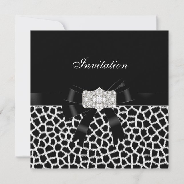 Invitación de lazo de joya blanco negro impresión  (Anverso)