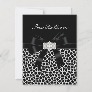 Invitación de lazo de joya blanco negro impresión 