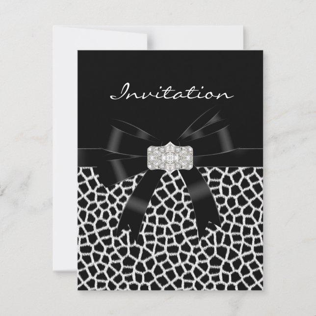 Invitación de lazo de joya blanco negro impresión  (Anverso)