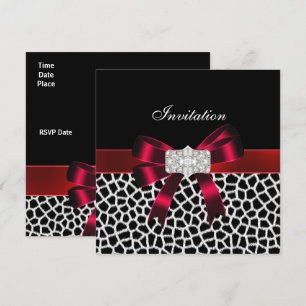 Invitación de lazo de joya roja negra blanca impre