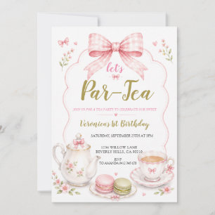 Invitación de lazo para niña en cumpleaños de té
